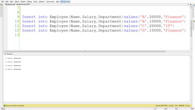Insert some values in the table 